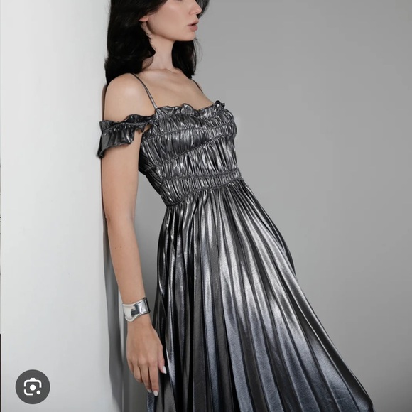 Free People Georgia Hardinge Siren Metallics Silver Midi Dress - Picture 4 of 8